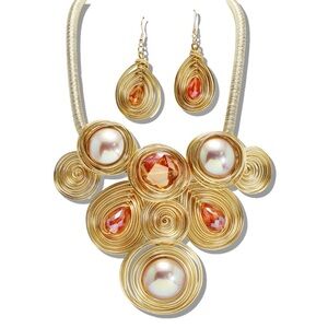 Butterfly Dsigns Gold and Orange Swirl Necklace Set